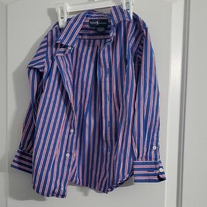 Blue and Pink Striped Button-Up Shirt